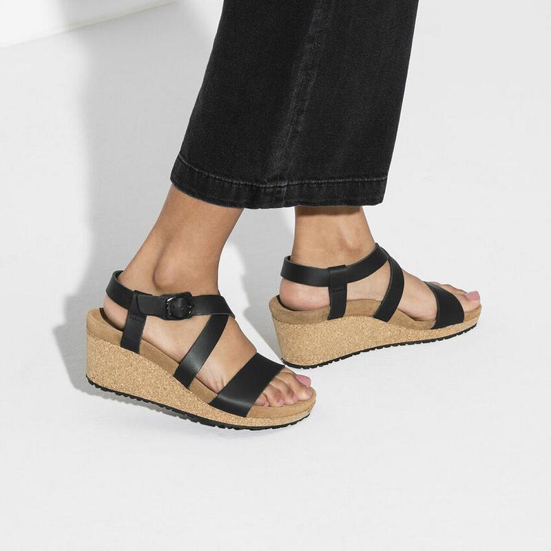 Birkenstock Papillio Sibyl Ring Přezkou Læder Sandaler Dame Sort | DK 370UZG